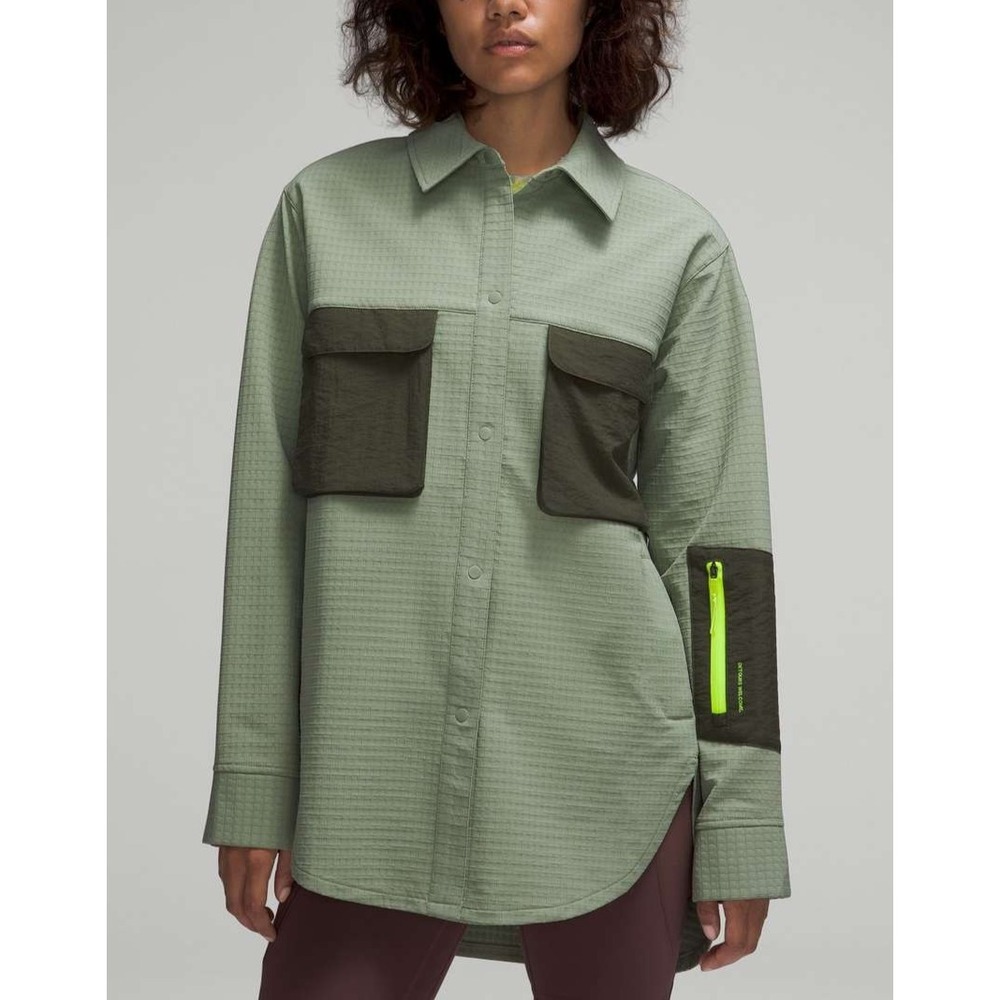 Lululemon Grid Fleece Hiking Overshirt Laurel Green Medium Olive LW3FO3S Size 8 - Picture 3 of 14